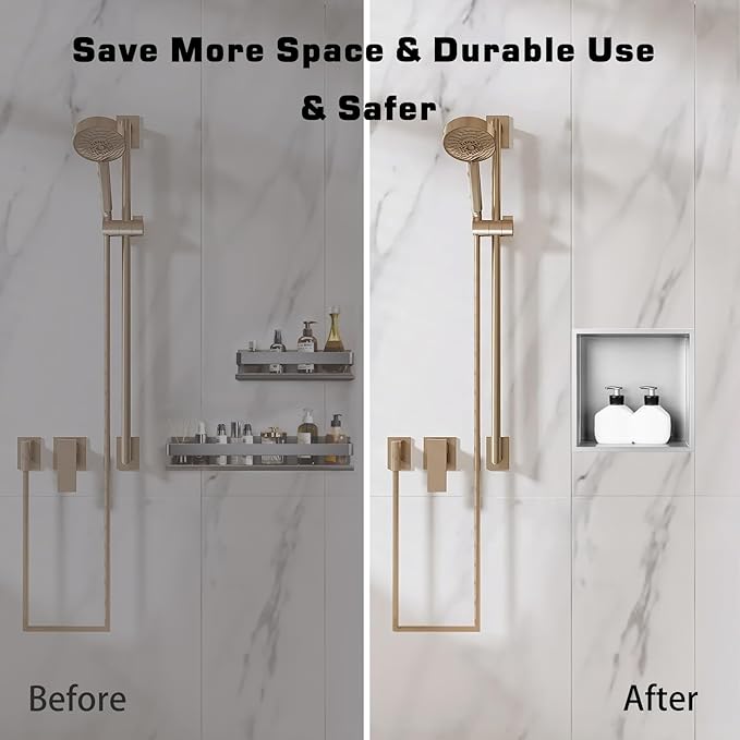 Shower Niche, Stainless Steel Elegant Bathroom Niche, No Tile Needed Recessed Shower Shelf Organizer for Storage
