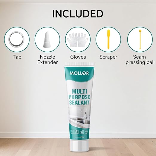 White Silicone Caulk for Bathroom & Kitchen,Waterproof Silicone Sealant for Shower, Countertops, Easy to Use with Tool, Stronger Adhesion, Shrink & Crack Proof, Long-Lasting (5.29oz White)