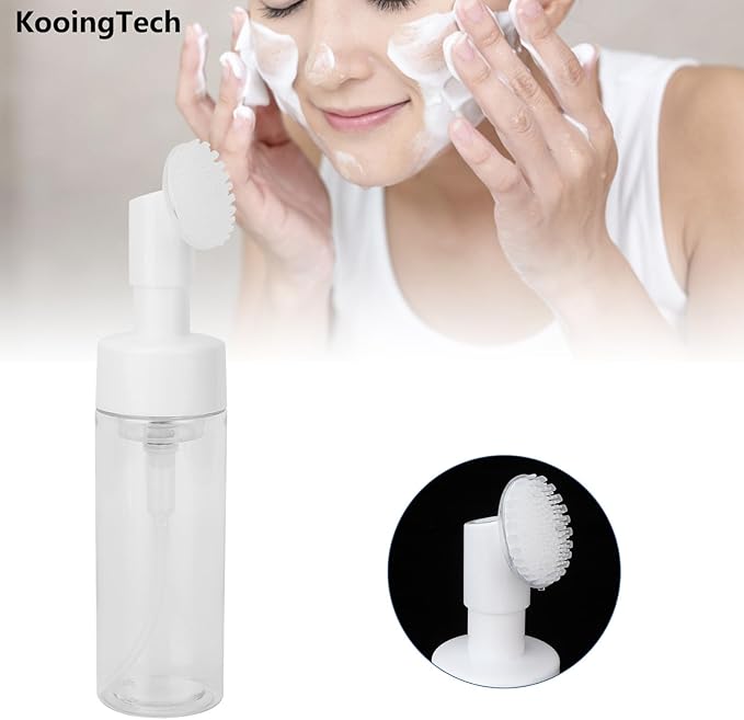 150ML Foam Pump Bottle with Brush, Lotion Dispensing Bottle, Plastic Facial Cleansing Foam Bottle, Portable Facial Cleanser Dispenser(150ML)