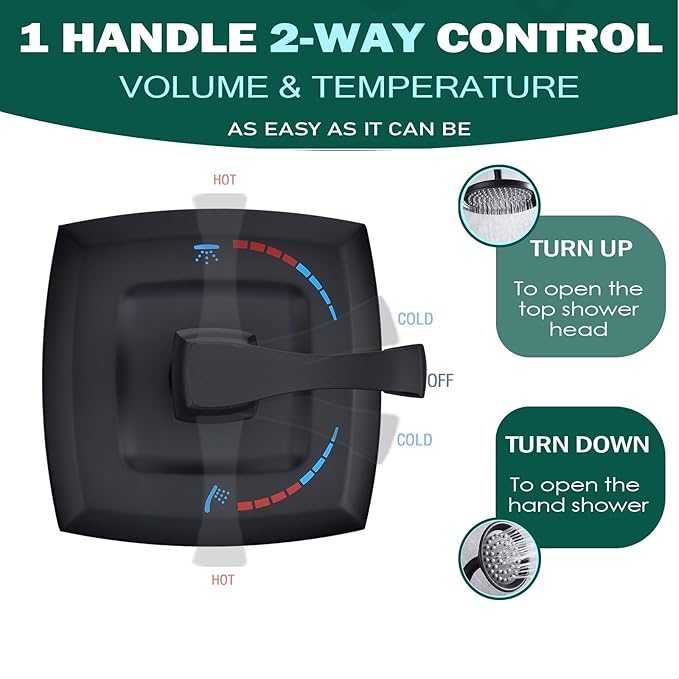 2 Way Shower Diverter Pressure Balance Mixing Valve with Single Handle Matte Black Shower Trim Kit, Dual-Function Shower Control Brass Rough-In Mixer 1/2" NPT Connection