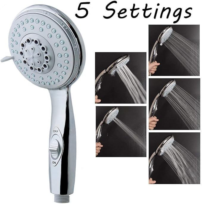 HauSun Handheld Shower Head with On/Off Switch - 5 Spray Settings 6.5 Feet Extra Long Hose High Pressure with Bathroom Faucet Kit - Universal Adapter Holder Mount for Wall,Chrome Finish