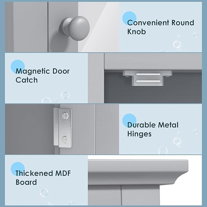 Safeplus Grey Medicine Cabinet with Mirror, Wall Mounted Adjustable Storage for Bathroom, Living Room, Bedroom, Entryway and Kitchen