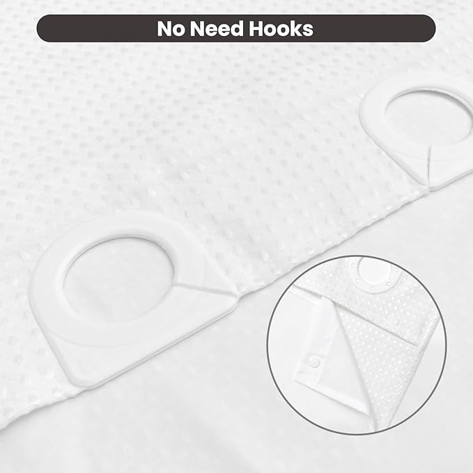 Inhousolu No Hook Waffle Weave Shower Curtain with Removable Snap in Fabric Liner Set for Bathroom, 230 GSM Heavy Duty Weighted Hem, Water Repellent Washable Bath Curtains, 72 x 84 Inch, White