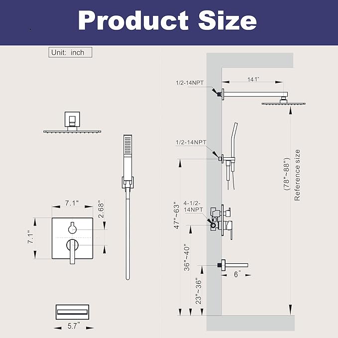 Shower System with Tub Spout, All Metal Bathtub Shower Faucet Set with High Pressure 10 Inch Rain Shower Head and Handheld Shower Head Set, Brushed Nickel (Valve Include)