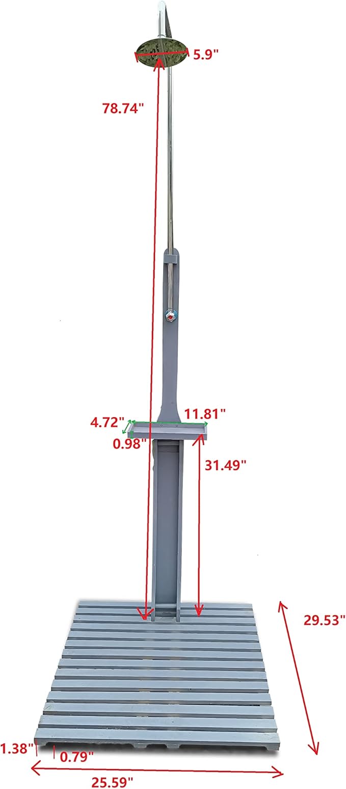 Outdoor Pool Shower Kit Portable Wood Outdoor Garden Pool Shower with Chassis Board for Outdoor Backyard Poolside Beach Spa,Gray