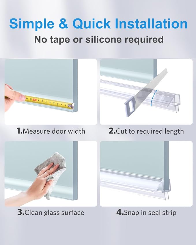 Shower Door Bottom Seal, 3Pack Shower Door Sweep Strip, Frameless Glass Doors Seal Strip for 3/8'' (10mm) Thick Doors, 39.3'' x 0.39'' Showers Water Guard Barrier