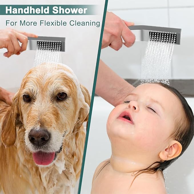 Shower Faucet Set Chrome Shower System, Starbath 12" Rain Shower Head and Handheld Spray Shower Set Complete Wall Mounted, 2 Way Pressure Balance Shower Valve and Trim Kit Included