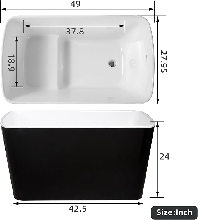 Abruzzo 49"Acrylic Free Standing Tub,Janpanese Soaking Tub with Seat Desgin,Modern Soaking Bathtub with cUPC Certified(Glossy Black)