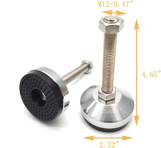 Heavy Duty Leveler Leg, Cabinet Leveling Feet,2.36" Dia. Base,M12 Thread,1300 Lb Capacity,Adjustable Workbench Legs,D60xM12x100,Black Carbon Steel PVC,4-Pack
