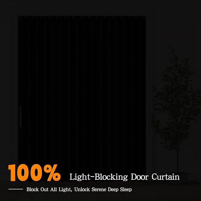 Accordian Door Curtain, 100% Blackout Folding Magnetic Doorway Curtains,Linen Style Closet Doors,for Room Divider,Privacy Protection（W72 x L78,Black,1 Panel）