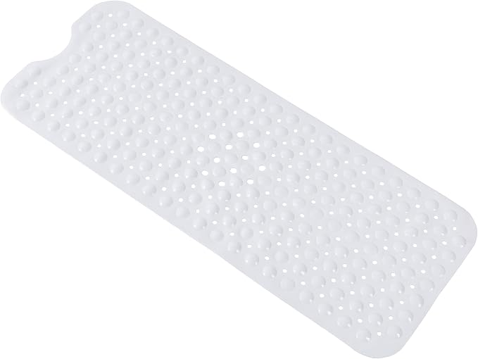 Anti-Slip Bathtub Shower mat, 39.3×15.7 inch（Approximately 100 × 40cm） Soft Oversized Machine Washable Non-Slip Bathtub mat with Drainage Holes, Bathroom Floor Suction Cup.（1-Opaque White）