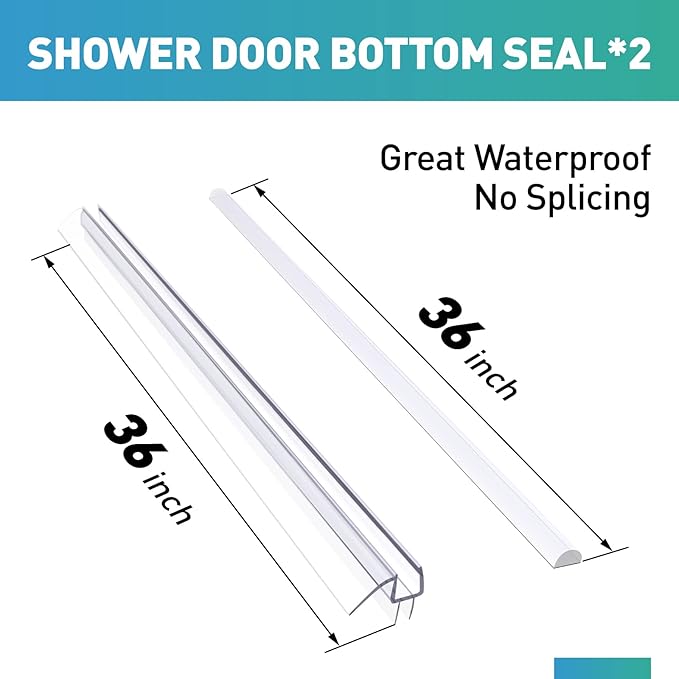 Shower Door Bottom Seal, 2 PCS 5/16" x 36" Shower Door Sweep for 5/16 Inch Glass, Frameless Glass Door Seal Strip,Stop Shower Leaks and Create a Water Barrier