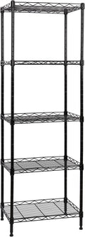 5-Tier Wire Shelving Adjustable Shelves Unit Metal Storage Rack for Laundry Bathroom Kitchen Pantry Closet Organization (Black, 16.6" L x 11.4" W x 49.1" H)
