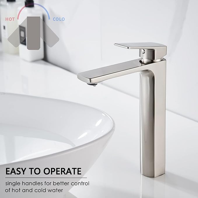 VOTON Vessel Sink Facuet Brushed Nickel Single Handle Tall Bathroom Sink Faucet Vanity Bathroom Faucet, Rv Lavatory Vanity Faucet Basin Mixer Tap Solid Brass 1.2 GPM