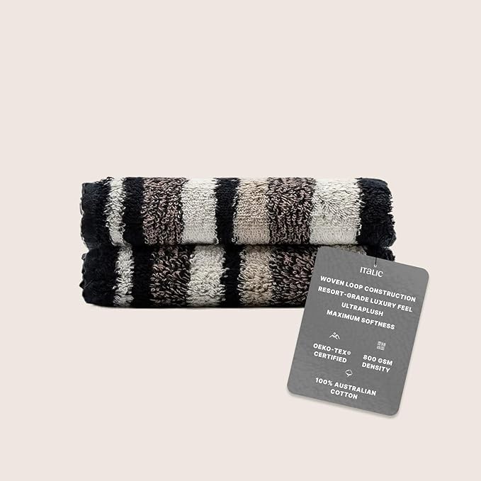 Italic Ultraplush 100% Australian Cotton Washcloths - Set of 2 Luxury Plush Face Wash Cloths, Soft and Absorbent 800 GSM for Bathroom, Spa, Gym, Face and Body (Stripe Multi Color)