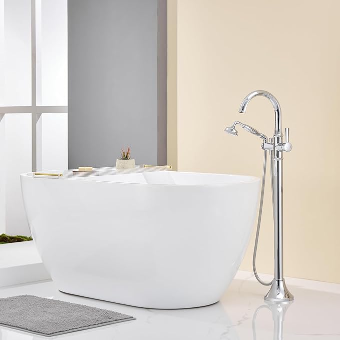 Free Standing Tub Faucet Chrome Tub Filler Freestanding Bathtub Faucets Brass Tub Faucet with Hand Shower