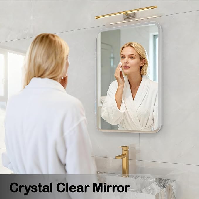 Rectangle Medicine Cabinet with Beveled Edge Mirror, No-Assembly Bathroom Wall Cabinet with Mirror, Adjustable Shelves, Tissue Slot, Recessed or Surface Mount (30" H x 20" W)