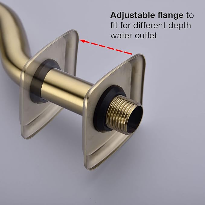 TRUSTMI 8 Inch Angled Shower Arm Extension with Flange, Stainless Steel Curved Shower Head Arm Replacement, Brushed Gold