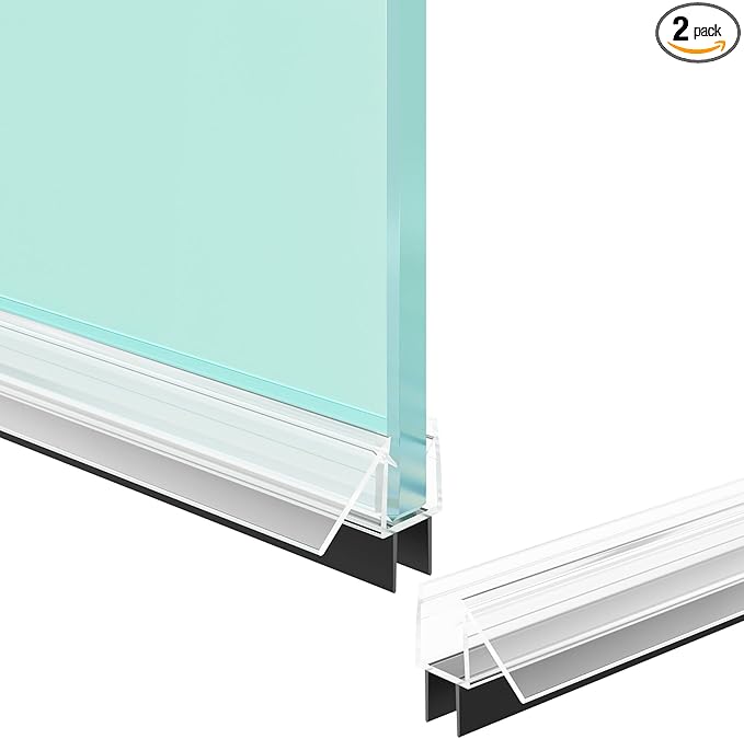 Shower Door Bottom Seal Strip, 2PCS Seal Strip, Clear PVC, 36" Length, Fits 6mm Thick Glass, Prevents Leaks, Easy Installation, No Adhesive Required (Ultra Clear & Black, 36in for 1/4"(6mm) Door)