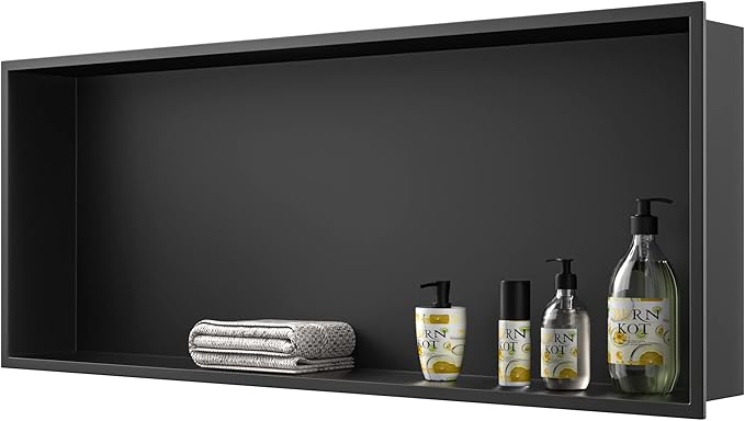 Stainless Steel Shower Niche 36" X 12" Matte Black No Tile Needed Horizontal Niche Shower Recessed Wall Niches for Bathroom Storage Over Mount Installation