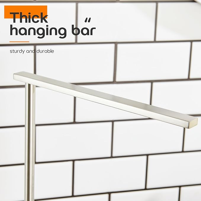 Standing Towel Rack Brushed Nickel 1-Tier Towel Bar for Bathroom Vanity Countertop with Heavy Marble Base Thicken Steady, Stainless Steel AN7002BR