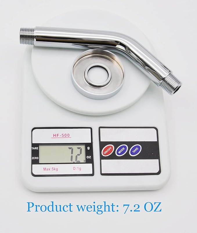 Aquaiaw Shower Arm and O-Ring Flange, 6 inch, Solid Brass, Round, Both Soldered 1/2 NPT Tapered Threads, Wall Mount Shower Arm Extension with Escutcheon, for Rain Shower Head (Polished Chrome)