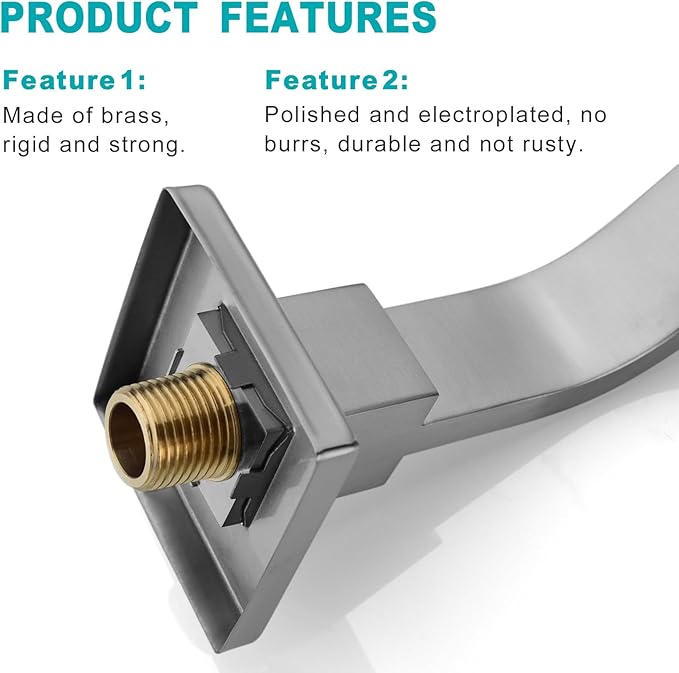16 Inch S Shape Brushed Nickel Shower Head Arm, Square Wall Mounted Shower Arm and Flange Included