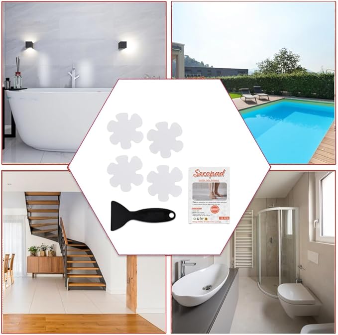 Non-Slip Bathtub Stickers Safety Bathroom Tubs Showers Treads Adhesive Decals Scraper (White Snowflake)