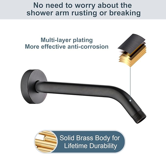 BRIGHT SHOWERS Shower Arm with Flange 10 Inches Solid Brass Shower Head Extension Arm, Wall Mounted Shower Pipe Arm for Rainfall Shower Head and Handheld Showerhead, Oil-Rubbed Bronze