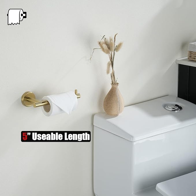 JQK Bathroom Hardware Set, 5-Piece Bath Accessories Set Brass Gold Wall Mount Includes 24 in Towel Bar, 9 in HT Bar, TP Holder, Towel Hook x 2 Brushed Gold, BAS105-BG