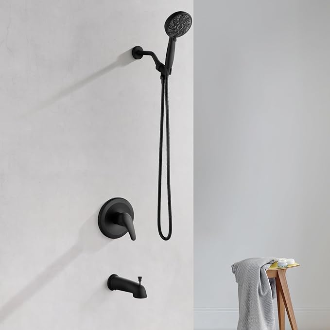 gotonovo Bathroom Shower Head Kit High Pressure Combo System Shower Faucet 6 Modes ABS Handheld Spray Shower Trim Kit Valve Included Shower Head and Handle Set Matte Black