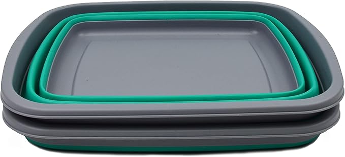 SAMMART 10L (2.6 Gallons) Set of 2 Collapsible Tub - Foldable Dish Tub - Portable Washing Basin - Space Saving Plastic Washtub (Bluish-Green & Orange)