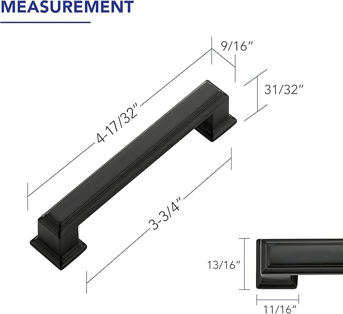 Ravinte Hardware 20 Pack Matte Black Cabinet Pulls, 3-3/4 Inch (96mm) Hole Center Zinc Alloy Drawer Handles for Kitchen Cabinets, Cupboards, Dressers, Square Solid Metal Hardware
