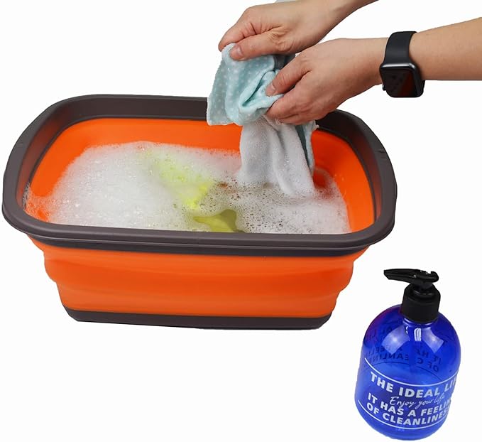 SAMMART 10L (2.6 Gallons) Collapsible Tub - Foldable Dish Tub - Portable Washing Basin - Space Saving Plastic Washtub (Brown/Orange, 1)