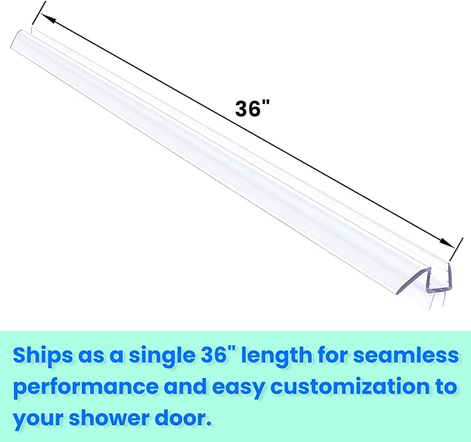 36" Shower Door Bottom Seal Strip for 1/2" (12mm) Glass – Ultra Clear Polycarbonate Shower Door Sweep, Single Pack
