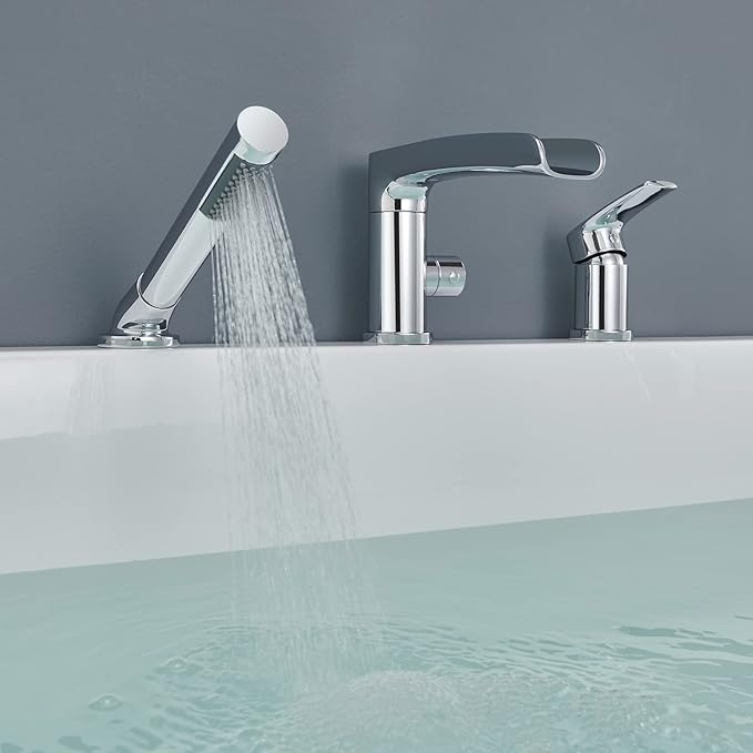 Waterfall Roman Tub Faucet Chrome Deck Mount Bathtub Faucets Brass Tub Filler Bathroom Faucets with Hand Shower