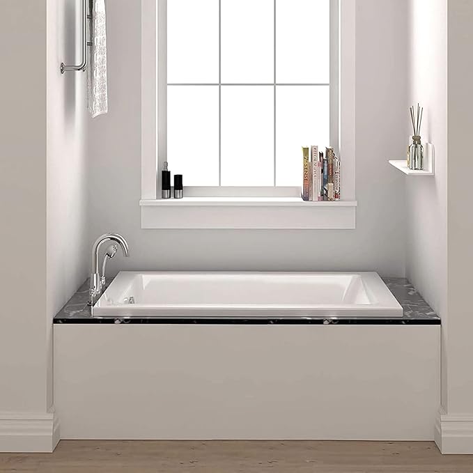 Fine Fixtures Drop In White Soaking Bathtub, Fiberglass Acrylic Material, 72"L x 36"W x 19"H