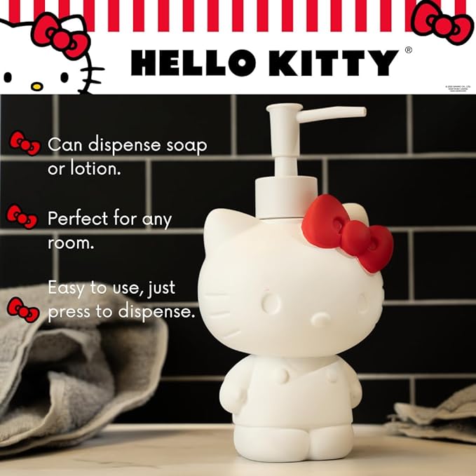 Hello Kitty Soap/Lotion/Hand Sanitizer Resin Pump Dispenser, 10.36 Ounces, (Officially Licensed Product) by Franco Collectibles
