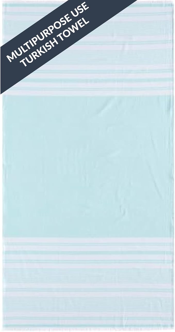 Maisonette Turkish Bath & Beach Towels - 2 Pack (36"x71"), Quick-Dry Cotton Peshtemal for Bath, Beach, Travel, Absorbent, Lightweight, Bathroom, Hammam, and Spa Towels with Eyelash Fringe, Blue (Aqua)