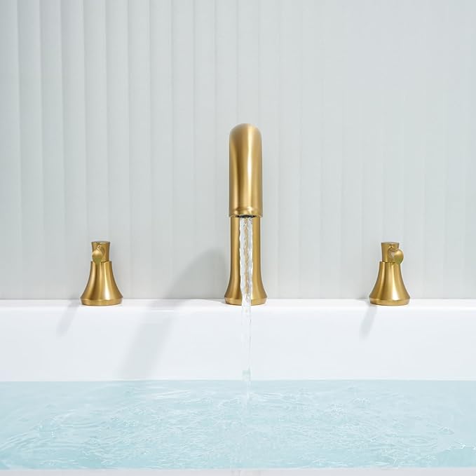Roman Tub Faucet Deck Mount Tub Filler 2 Handles Brushed Gold Bathtub Faucets Brass Bathroom Faucet
