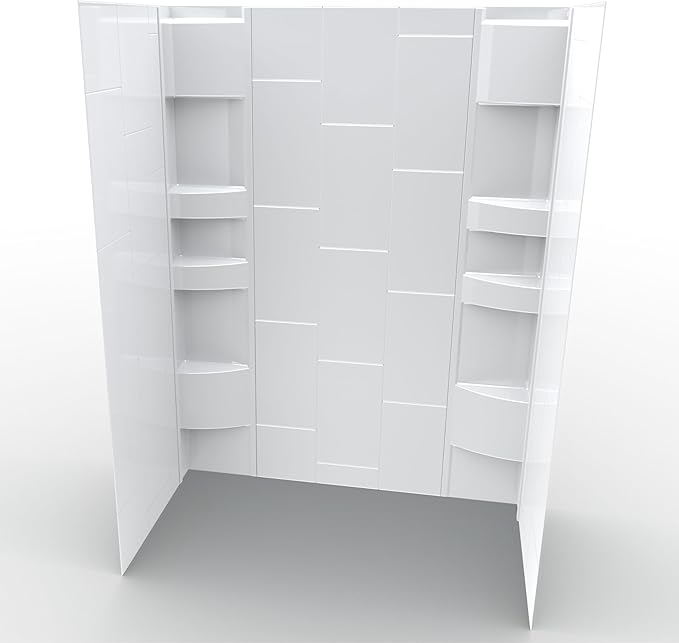 White Acrylic Shower Wall Surround 36"x 60"x 80" - Waterproof, Easy-to-Install, Two Shelf Units Kit Included - Shower Wall Surround Panels - Vertical Pattern, Dynamic Shelves - Noah William Home