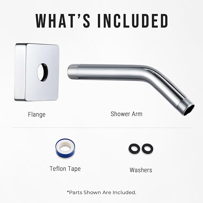 G-Promise All Metal 6-Inch Shower Arm with Flange, Wall-Mounted Stainless Steel Shower Pipe Replacement for Fixed and Handheld Shower Heads, Chrome