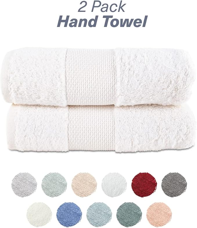 Hencely Luxury Hand Towel - Set of 2 (16x28 Inches) - Soft Turkish Cotton, Absorbent, Quick-Drying Face, Body, Kitchen, and Bathroom Towel (Hand Towels 2 Pack, White)