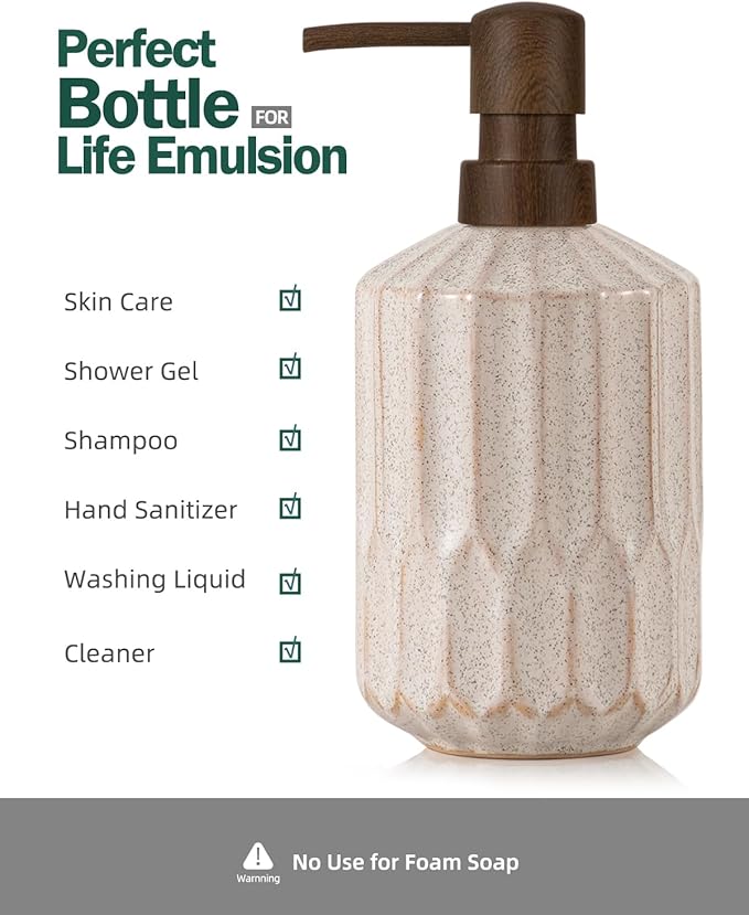 Fun Elements Bathroom Soap Dispenser Set, 16 OZ Ceramic Hand Soap Dispenser for Bathroom, Luxurious Hand and Dish Soap Dispenser Set with Silicone Funnel for Kitchen