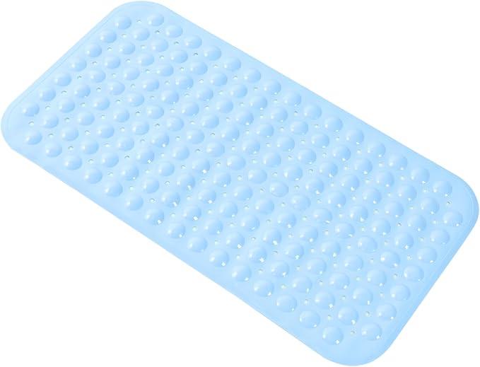 Anti-Slip Bathtub Shower mat, 27.5×14.5（Approximately 70×37cm） inch Soft Oversized Machine Washable Non-Slip Bathtub mat with Drainage Holes, Bathroom Floor Suction Cup.（1-Opaque Light Blue）