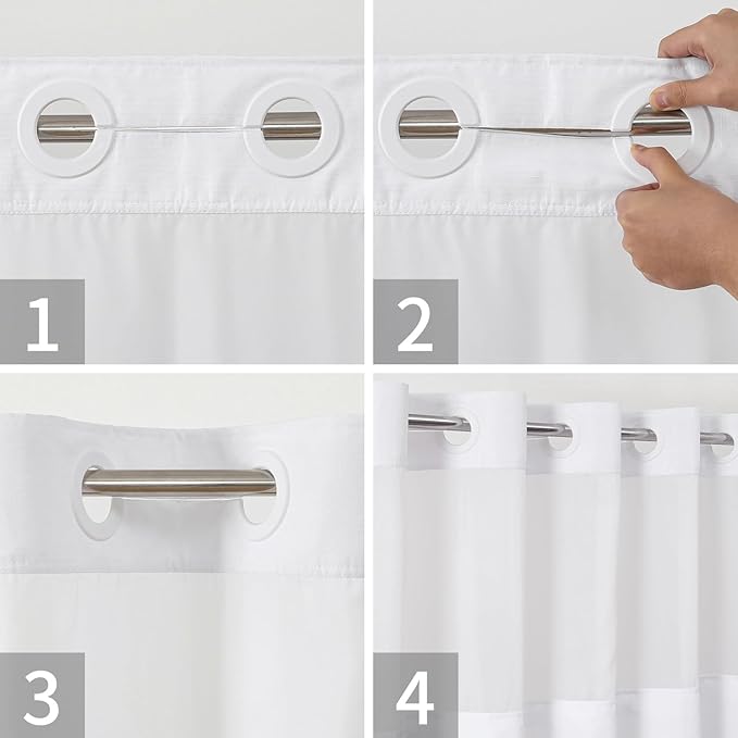 Stall No Hooks Needed Linen Textured Shower Curtain with Snap-in Fabric Liner Set,Hotel Luxury Decor Shower Curtains for Bathroom,Waterproof & Washable,60Wx74H,White