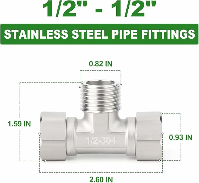TAISHER 2PCS 304 Stainless Steel 3 Way Left&Right 2 Ends Flexible Movable Tee Connector, 1/2" Male for Sprayer, Angled Valve, Shower Arm