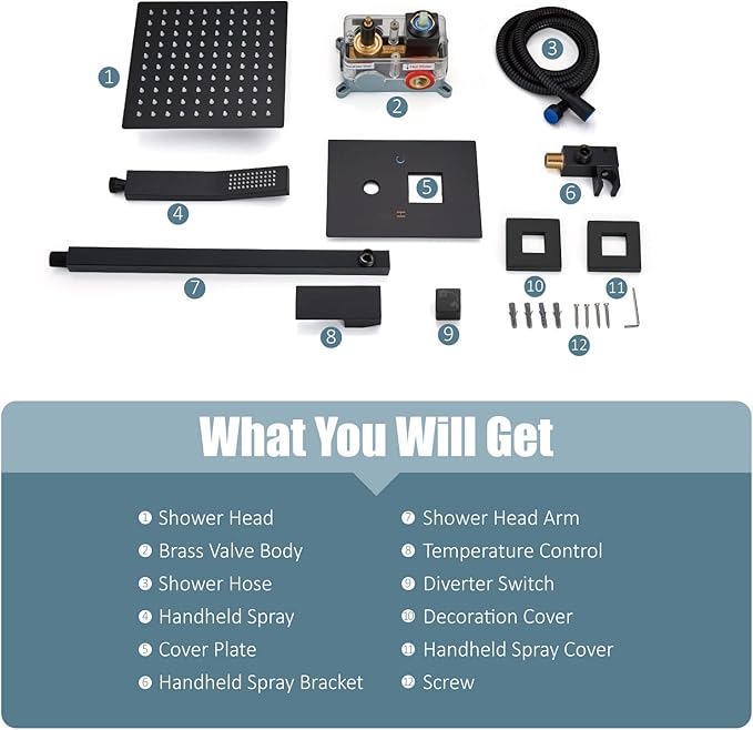 Aolemi Shower Faucet Set Rain Shower System with Handheld Spray Bathroom Shower Combo Rough-in Valve and Shower Trim Kit Included Matte Black 10 Inch Wall Mount Shower Head