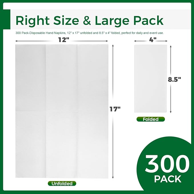 Charmount 300 Pack Disposable Paper Hand Towels Bulk, White Guest Towels Napkins for Bathroom, Linen-Feel Napkins Wedding, Party, Dinner, Everyday Use, or Decorative Cocktail
