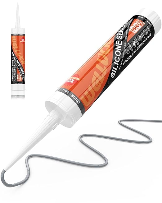 WELLUCK Grey Silicone Caulk, 100% Waterproof Silicone Sealant Adhesive Caulking,for RV, Kitchen,Bathroom, Window, Door, Glass,10.2FL.OZ/300ML（1 Pack）